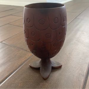 Vintage 1979 Puerto Rico Carved Tiki Pineapple Wood Goblet